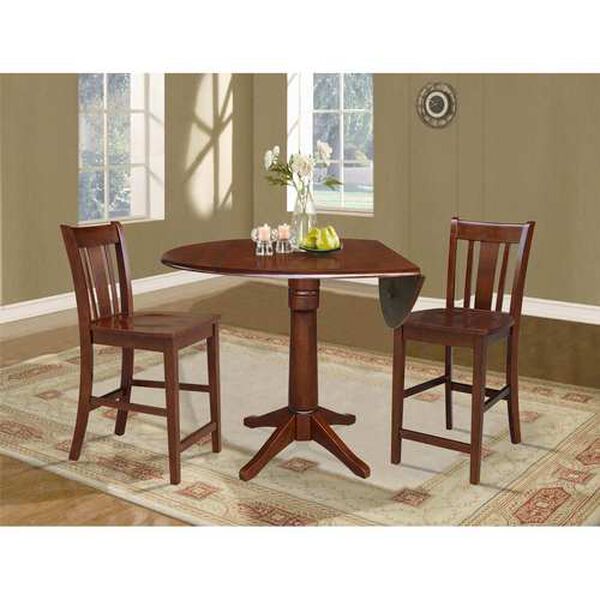 Espresso 36-Inch Round Pedestal Table with Counter Height Stools, 3-Piece, image 2