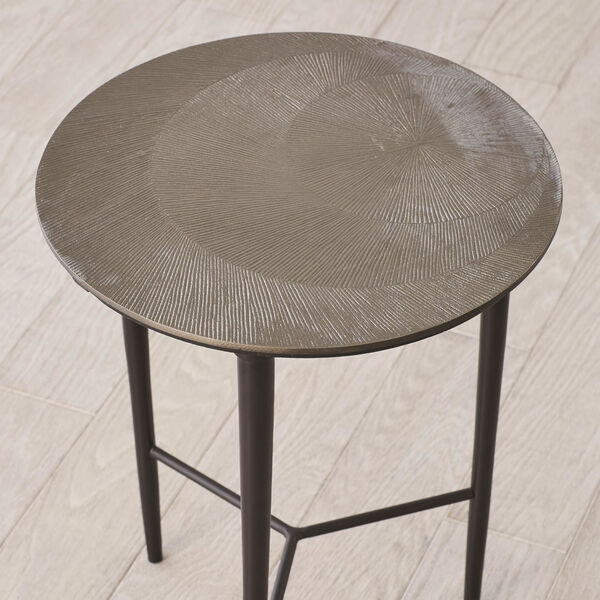 Black Nickel 16-Inch Circle Etched Accent Table, image 3