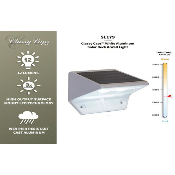 White Aluminum LED Solar Powered Deck and Wall Light, image 6