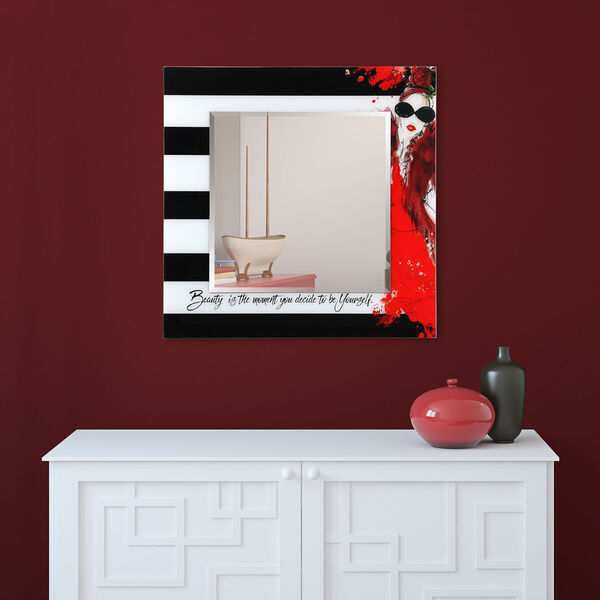 Fashion Red 36 x 36-Inch Square Beveled Wall Mirror, image 3