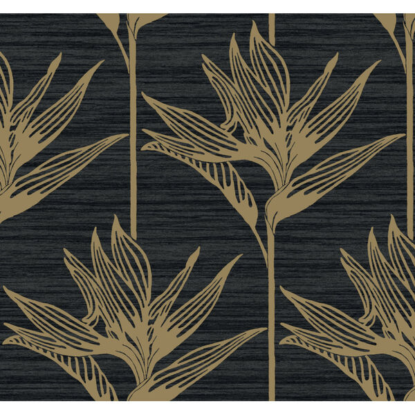 Tropics Black Gold Bird of Paradise Pre Pasted Wallpaper - SAMPLE SWATCH ONLY, image 2
