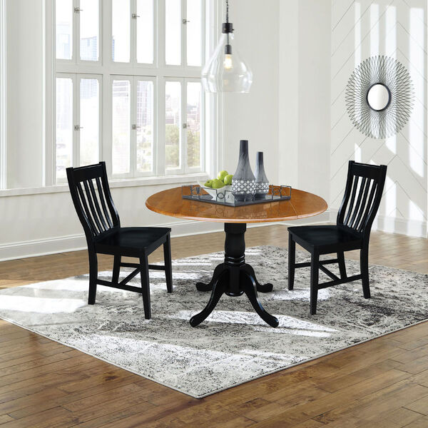 Black and Cherry 42-Inch Dual Drop Leaf Dining Table with Black Two Slat Back Dining Chair, Three-Piece, image 2