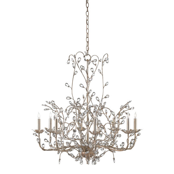 Crystal Bud Silver Granello Eight-Light Chandelier, image 1