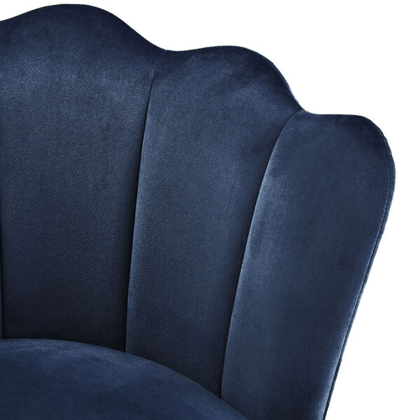 Stella Navy Blue Velvet Seashell Armless Chair with Black and Gold Leg, image 5