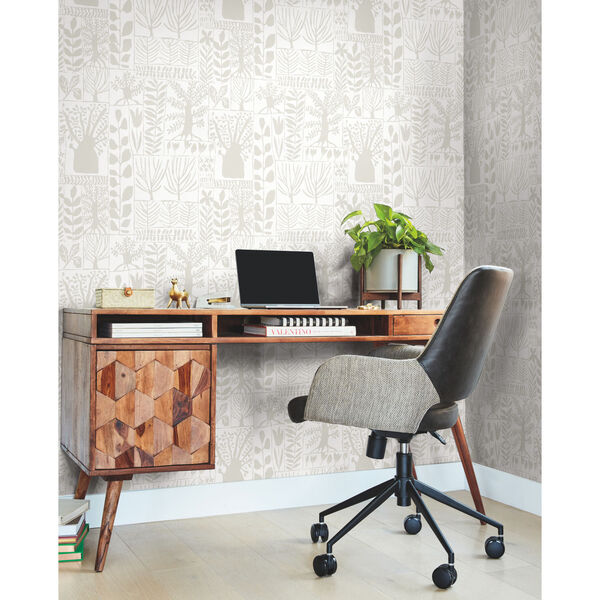 White and Cream 27 In. x 27 Ft. Primitive Trees Wallpaper, image 1