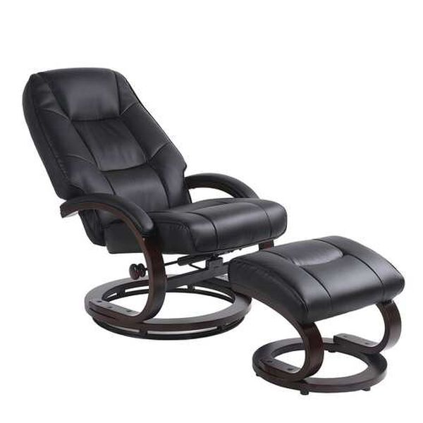 Sundsvall Black and Chocolate Air Leather Recliner with Ottoman, Set of 2, image 2