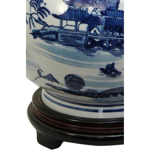 12 Inch Porcelain Vase Blue and White Landscape, Width - 9.5 Inches, image 3
