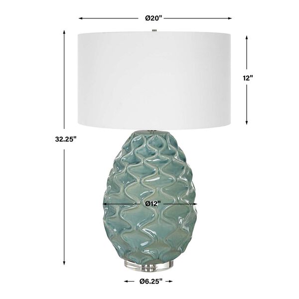 Laced Up Sea Foam and White Glass Table Lamp, image 3