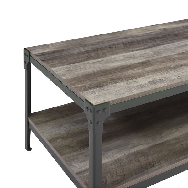 Angle Iron Rustic Wood Coffee Table - Grey Wash, image 4