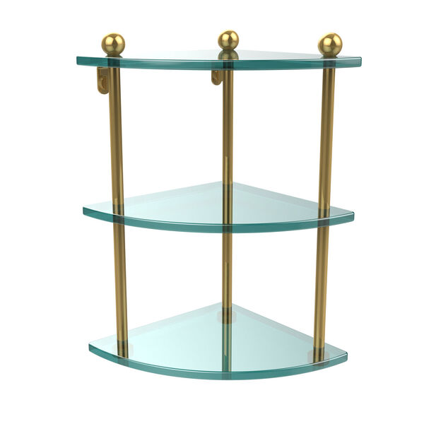 Polished Brass Triple Glass Corner Shelf, image 1