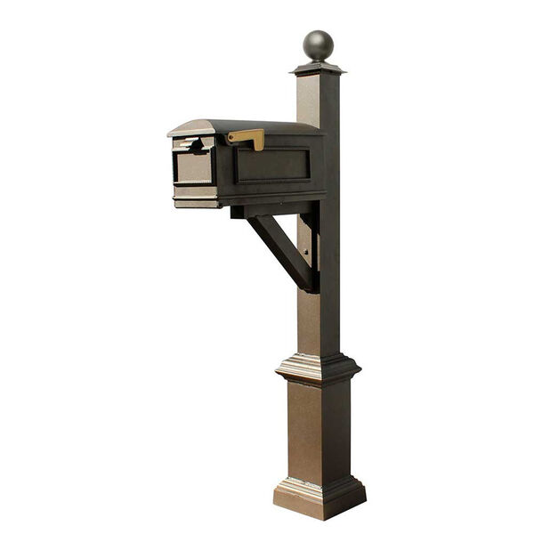 Westhaven Bronze Square Base and Large Ball Finial Mounted Mailbox Post, image 1