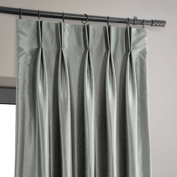 Silver Blackout Vintage Textured Faux Dupioni Silk Pleated Single Curtain Panel 25 x 108, image 4