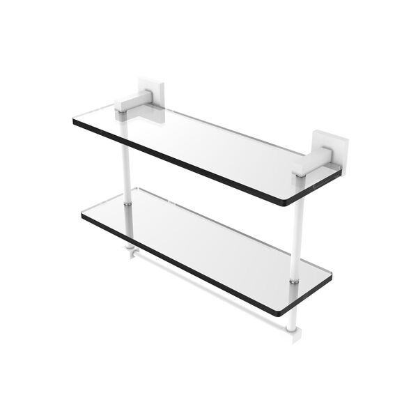 Montero Matte White 16-Inch Two Tiered Glass Shelf with Integrated Towel Bar, image 1