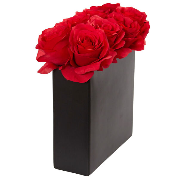 Red Roses Arrangement in Black Vase, image 2