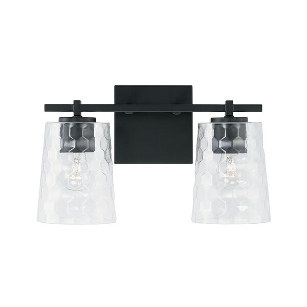 Burke Matte Black Two-Light Bath Vanity with Clear Honeycomb Glass Shades, image 2