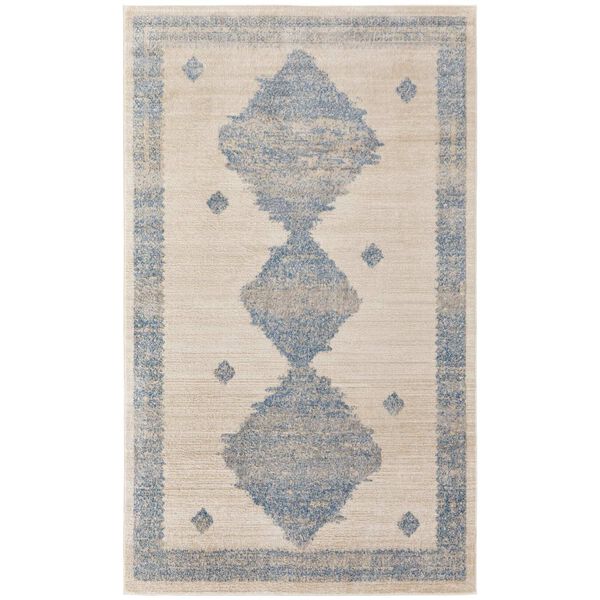 Camellia Global Geometric Blue Ivory Rectangular 4 Ft. 3 In. x 6 Ft. 3 In. Area Rug, image 1