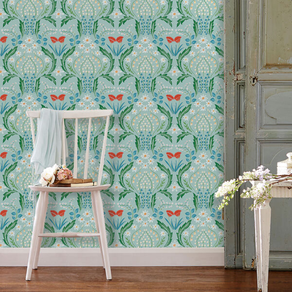 Tempaper Designs Scandi Floral Teal Peel and Stick Wallpaper - SAMPLE  SWATCH ONLY SF648-Memosample | Bellacor