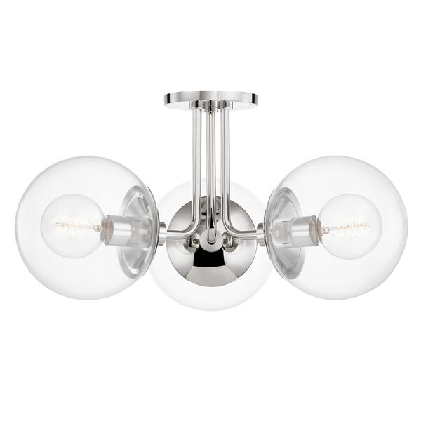 Meadow Polished Nickel Three-Light Semi-Flush Mount with Clear Glass, image 1