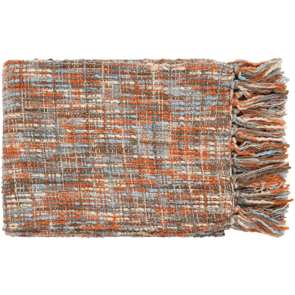 Tabitha Rust and Light Blue Mixed Woven Throw, image 1