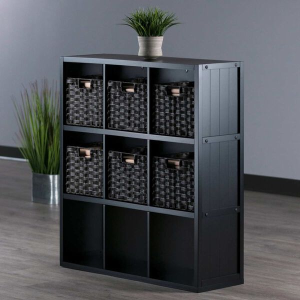 Timothy Black Chocolate Seven-Piece Storage Shelf with Six Foldable Woven Baskets, image 2