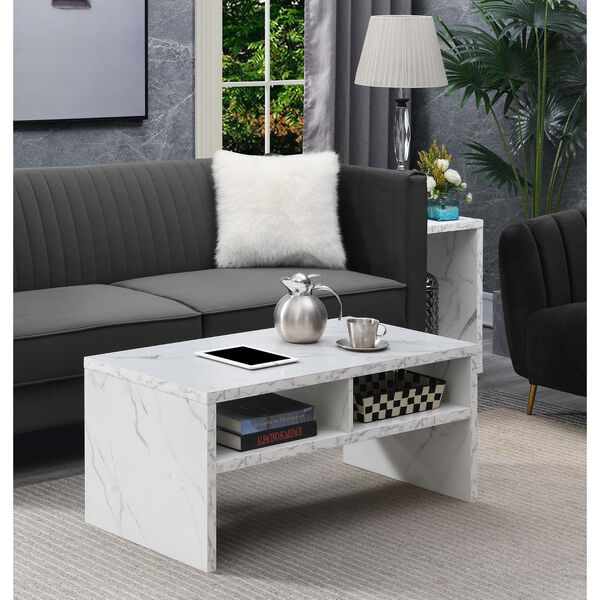 Northfield Admiral White Faux Marble Deluxe Coffee Table with Shelves, image 2