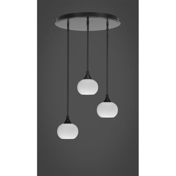 Empire Matte Black Three-Light Cluster Pendalier with Seven-Inch White Muslin Glass, image 2
