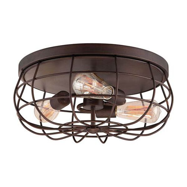 Neo-Industrial Rubbed Bronze Three Light Flush Mount Fixture Ceiling Lamp, image 1