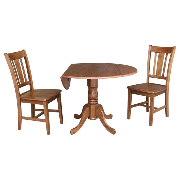 San Remo Distressed Oak 42-Inch Dual Drop Leaf Pedestal Table with Two Side Chair, image 2