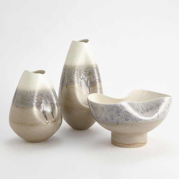 Cream Rises Grey and Ivory Dented Large Vase, image 2