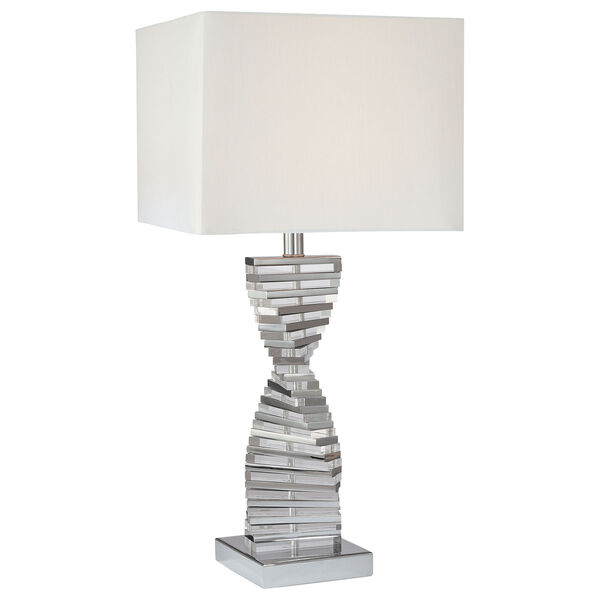 Chrome Table Lamp with Eidolon Krystal Glass and White Fabric Shade, image 1