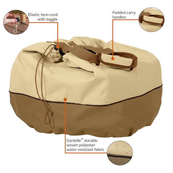 Ash Beige and Brown Round Table Top Grill Cover and Carry Bag, image 2