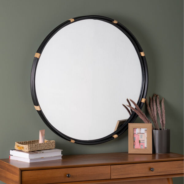 Evan Black and Natural Rattan 35-Inch x 35-Inch Wall Mirror, image 1