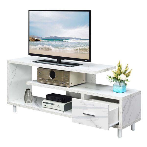 Seal II White Faux Marble One-Drawer 60 Inch TV Stand with Shelves, image 4