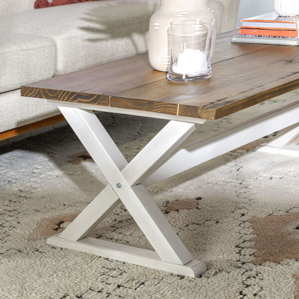 Robin Rustic Oak and White X Leg Solid Wood Coffee Table, image 6