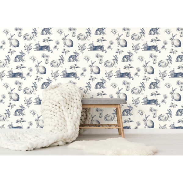 A Perfect World Navy Bunny Toile Wallpaper - SAMPLE SWATCH ONLY, image 5
