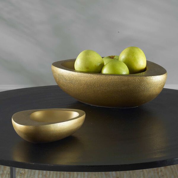 Ovate Antique Brass Bowls, Set of Two, image 1