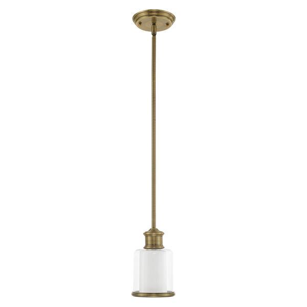 Middlebush Antique Brass 6-Inch One-Light Mini Pendant with Clear and Satin Opal White Glass, image 2