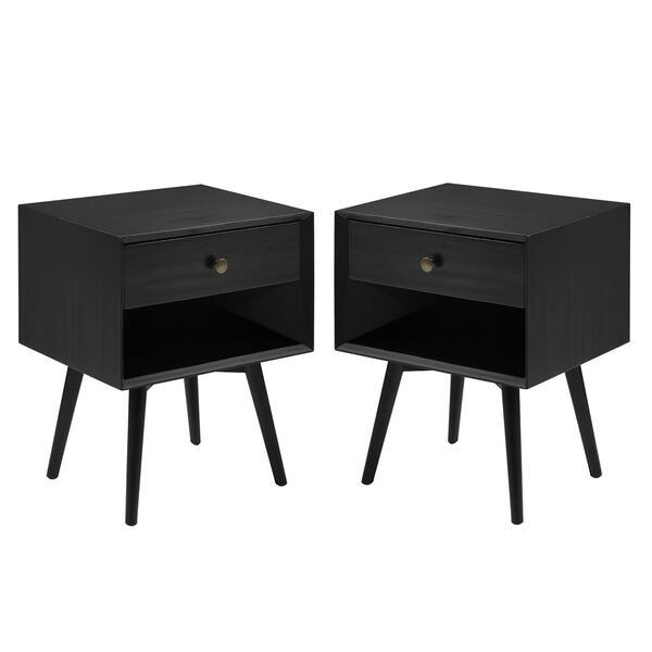 Black Single Drawer Solid Wood Nighstand, Set of Two, image 1