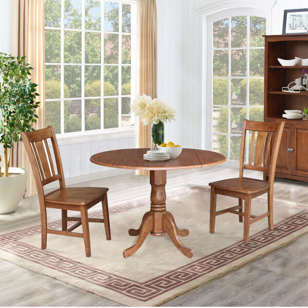 San Remo Distressed Oak 42-Inch Dual Drop Leaf Pedestal Table with Two Side Chair, image 4