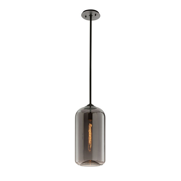 District Satin Black 10-Inch One-Light Mini Pendant with Plated Smoke Glass, image 1