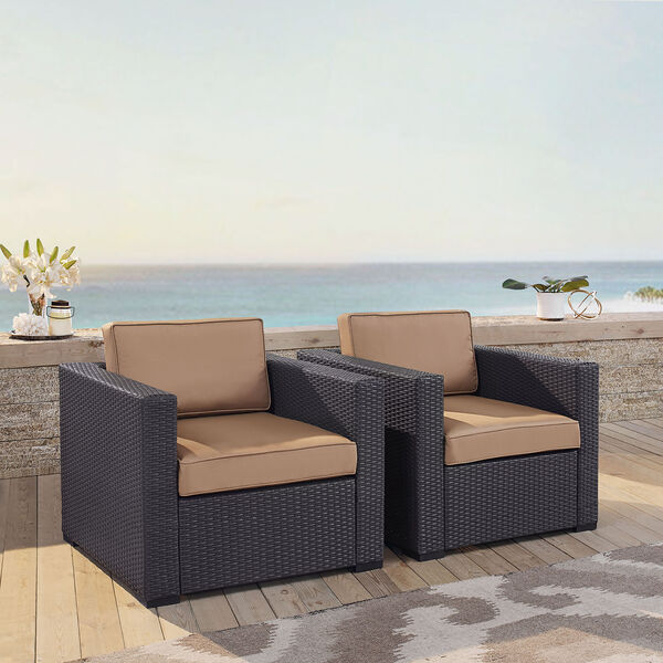 Biscayne 2 Person Outdoor Wicker Seating Set in Mocha - Two Outdoor Wicker Chairs, image 4