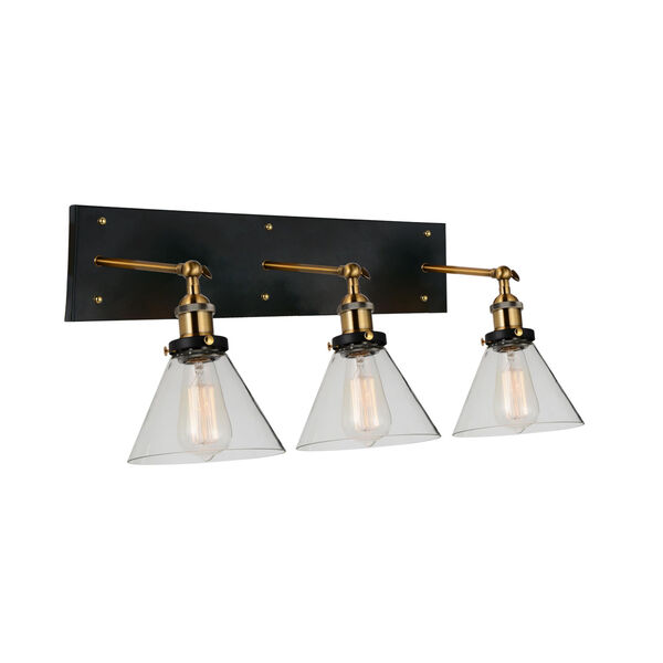 Eustis Black and Gold Brass Three-Light Wall Sconce, image 1