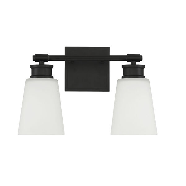Lowry Matte Black 14-Inch Two-light Bath Vanity with Milk Glass Shade, image 2