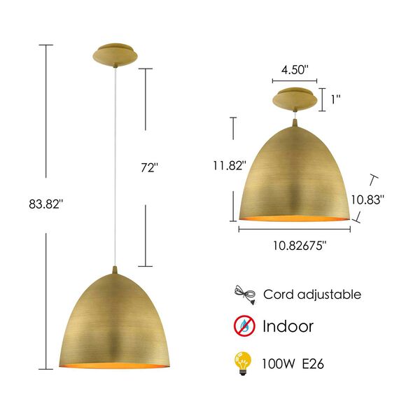Coretto Brushed Gold One-Light Pendant, image 7