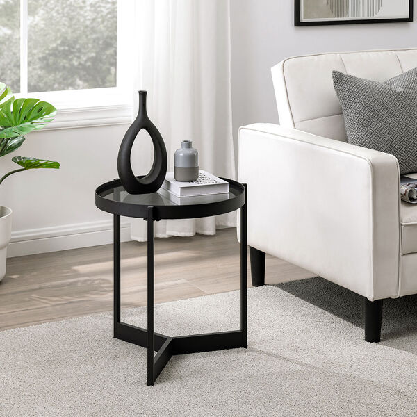 Rhonda Black with Smoked Glass Round Side Table, image 1
