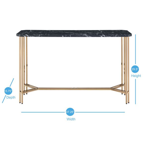 Daxton Black and Gold Faux Marble Sofa Table, image 4
