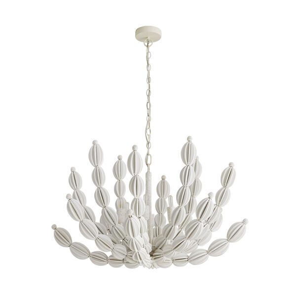 Indi White Wood and Coco Shell Six-Light Chandelier, image 4