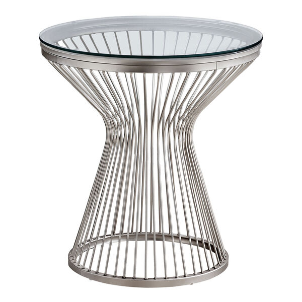 Chrome Hourglass Base End Table with Tempered Glass, image 1