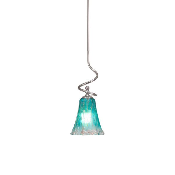 Capri Brushed Nickel One-Light Mini Pendant with Teal Bell Crystal Glass, image 1