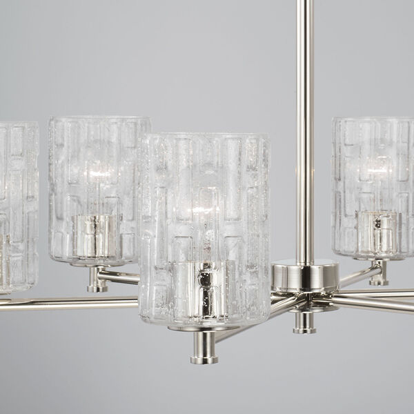 Emerson Polished Nickel Six-Light Chandelier with Embossed Seeded Glass, image 4